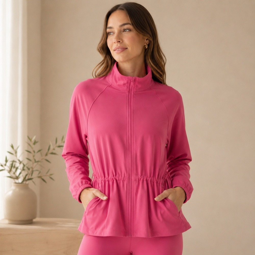 All‎ in Motion Womens Pink Woven Full Zip Cinch Waist Jacket UPF 50+ Small NWT